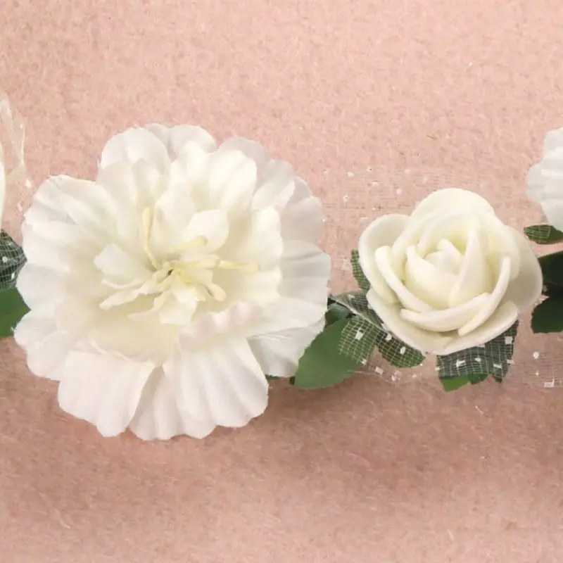 Adult Kid Irregular Faux Rose Flower Headband Flower Girls Bridal Wedding Gradient Colored Wreath Crown Mesh Headpiece Beach Cap
