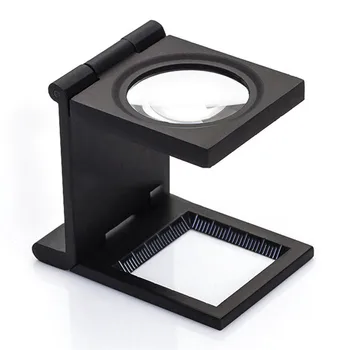 

9005D 10x Metal Desk 2 LED Magnifier Optical Lens Black Foldable Printing Cloth Magnifying Glass W/ Scale Pointer Loupe