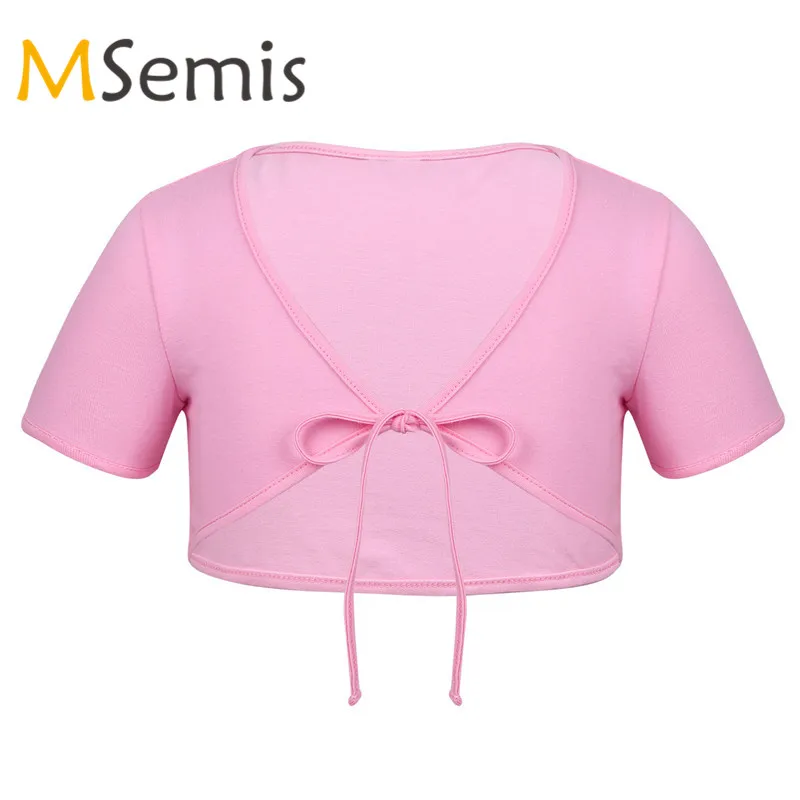 MSemis Kids Girls Cotton Bolero Cardigan Short Sleeve Wrap Tops Shrug Ballet Dance Gymnastics Activewear