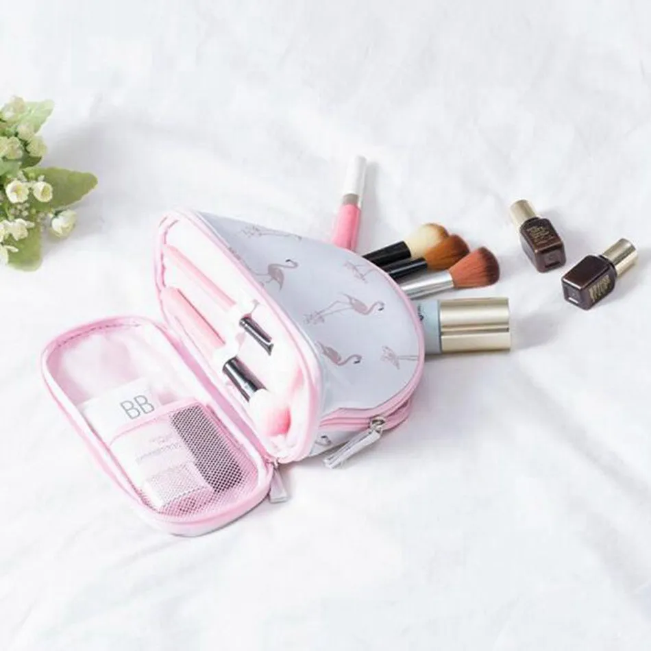 مزدوجة طبقة فلامنغو التجميل حقيبة النساء يشكلن حقيبة السفر قدرة عالية حقيبة مستحضرات تجميل أدوات الزينة أطقم Necessaire الوظائف حقيبة