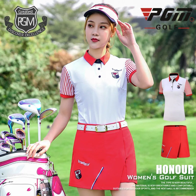 

PGM Women Golf Clothing Sets Short Sleeve T-shirt + Breathable Shorts Ladies Breathable Anti-sweat Golf Apparel D0750