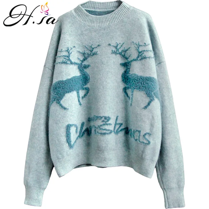 H.SA 2019 Spring New Women Christmas Sweaters Oneck Deer Jumpers Cute Kawaii Knit Pullovers Autumn Winter Fashion Tops | Женская одежда