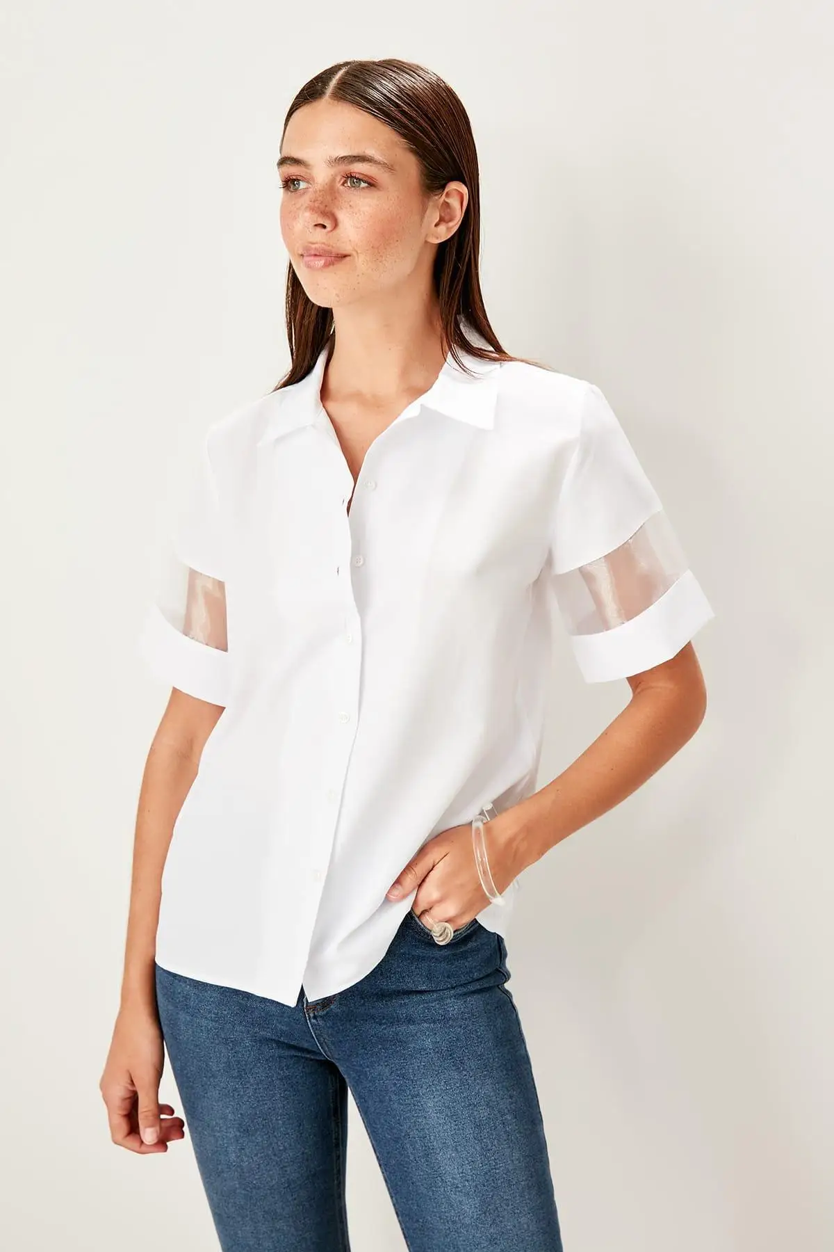 Trendyol белая рубашка из органзы TWOSS19OA0059| |