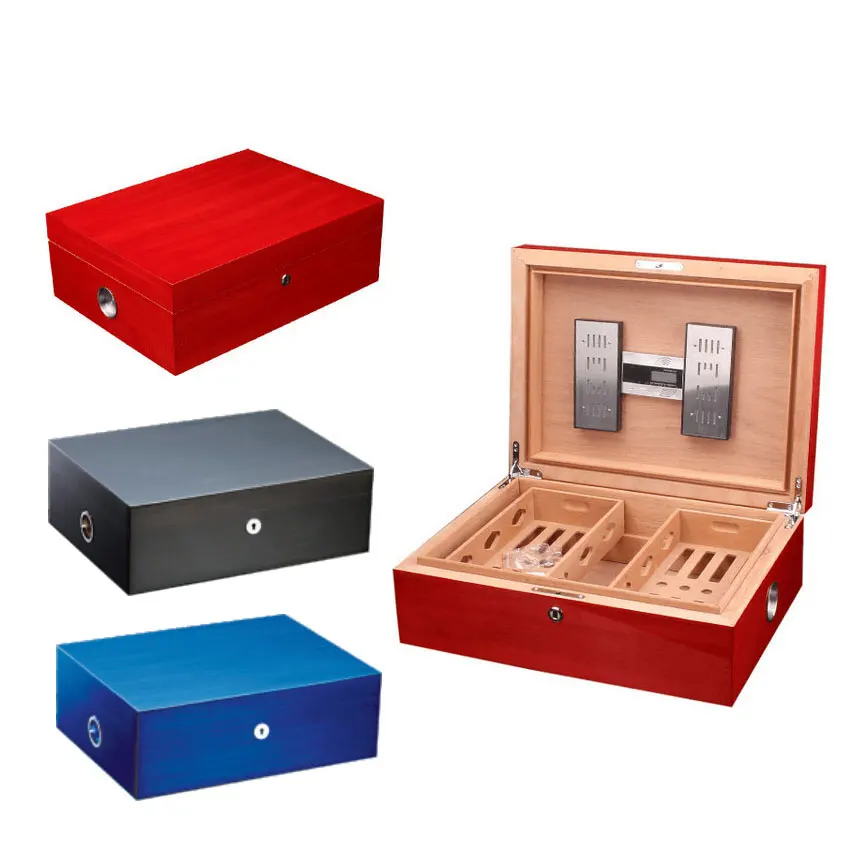 

Large Size solid cedar wood Cigar Humidor piano lacquer finish High Glossy Cigars Storage Box Moisture Device Smoke sigaro Box