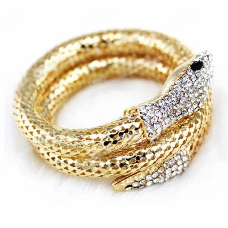 Fatpig Gold Color Multilayer Snake Shape Bangle Crystal Decoration