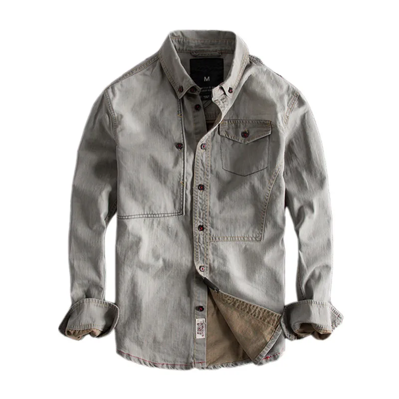 

Japanese Harajuku Retro Rinse Denim Shirt for Men Urban Boys Casual Streetwear Vintage Distressed Button Down Long Sleeve Shirts