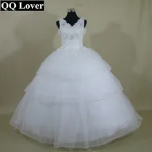 QQ Lover 2017 New Flowers Beaded Lace Tank Ball Gown Wedding Dress Bridal Gown Vestido De Noiva