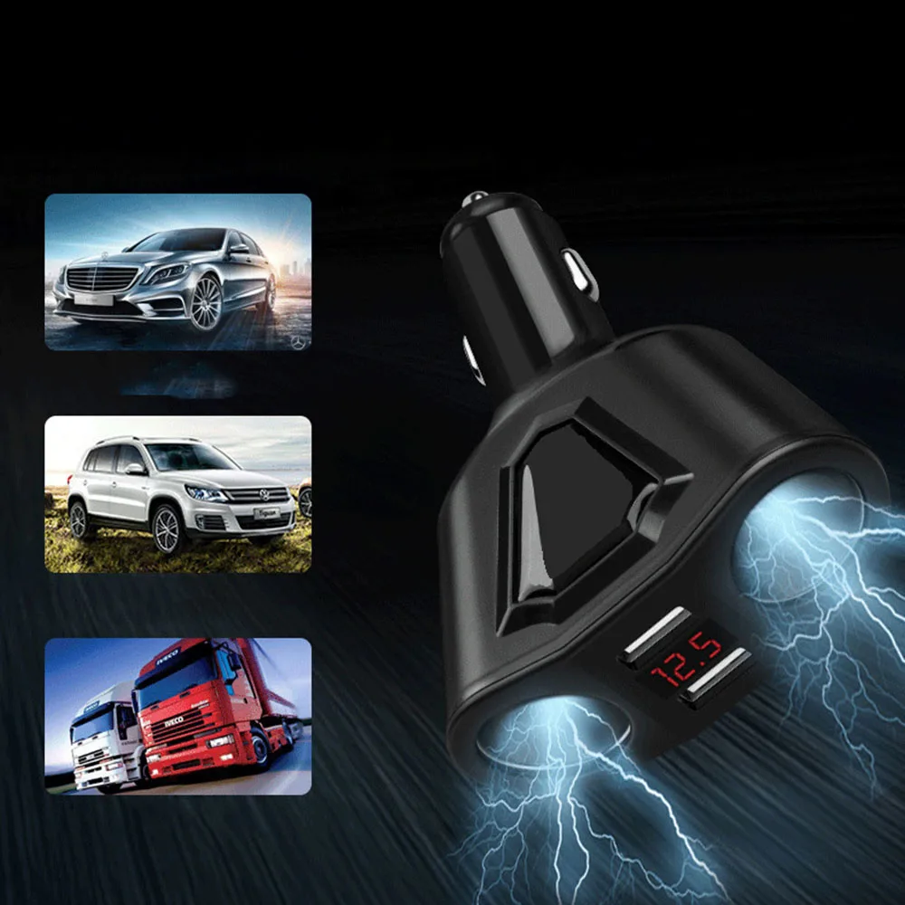 

Universal 12V-24V 3.1A Dual USB Car Charger 120W Output With Voltage Display Car Distributor Cigarette Lighter Socket Power