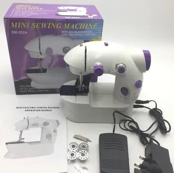 

20pcs/lot Mini Electric Handheld Sewing Machine Dual Speed Adjustment Light Foot AC100-240V Double Threads Pendal Sewing Machine