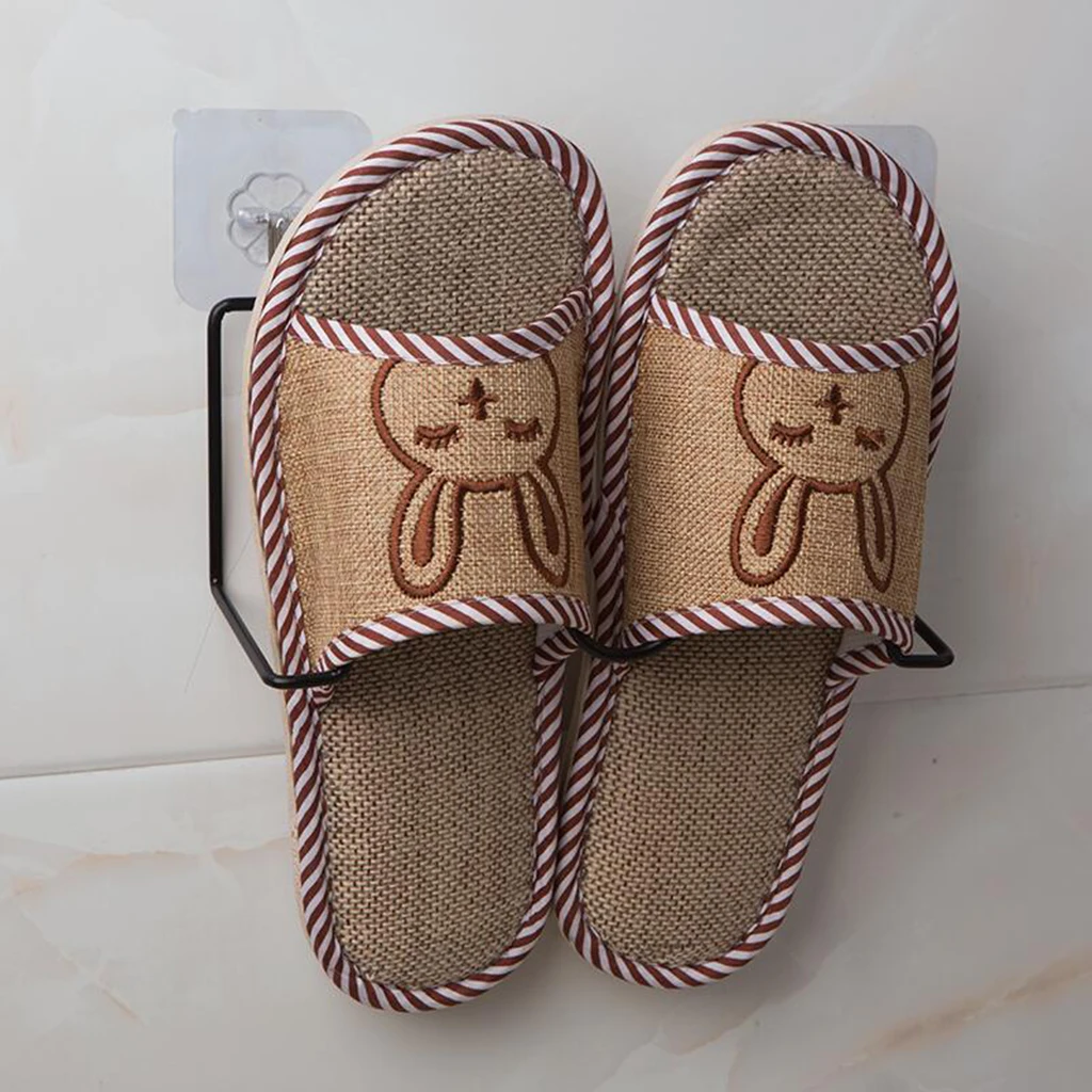 Metal Shoes Rack Organizer Wall-mounted Storage Shelf Shoes Holder Bathroom Slipper Shelf with 2 Sticky Hooks