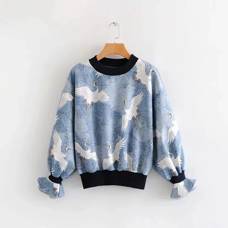 

B0903U26 autumn new Europe and the United States with 6728 # crane printing color matching fleece