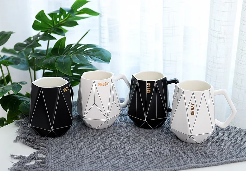 Креативная черно-белая многоплановая Геометрическая керамическая кофейная кружка, фарфоровая чашка для сока, кофе, молока, чая