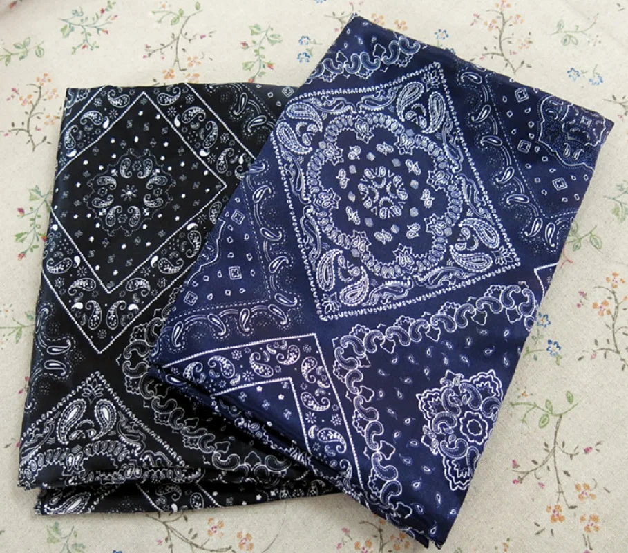 

Ming blue Paisley Print Charmeuse cloth Dress Material Crafts bag Lining Cosplay Sets Satin Clothing sewing Fabric