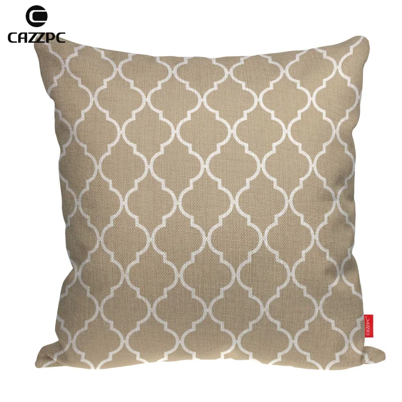 

Beige and White Coral Quatrefoil Geometric Print Linen Car Sofa Chair Decorative Throw Pillowcase Cushion Cover Home Decor