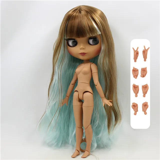 Заводская кукла blyth 1/6 bjd шарнирное тело темная кожа матовое лицо коричневые и голубые волосы, голая кукла 30 см BL0623/6909 - Цвет: doll with hand B