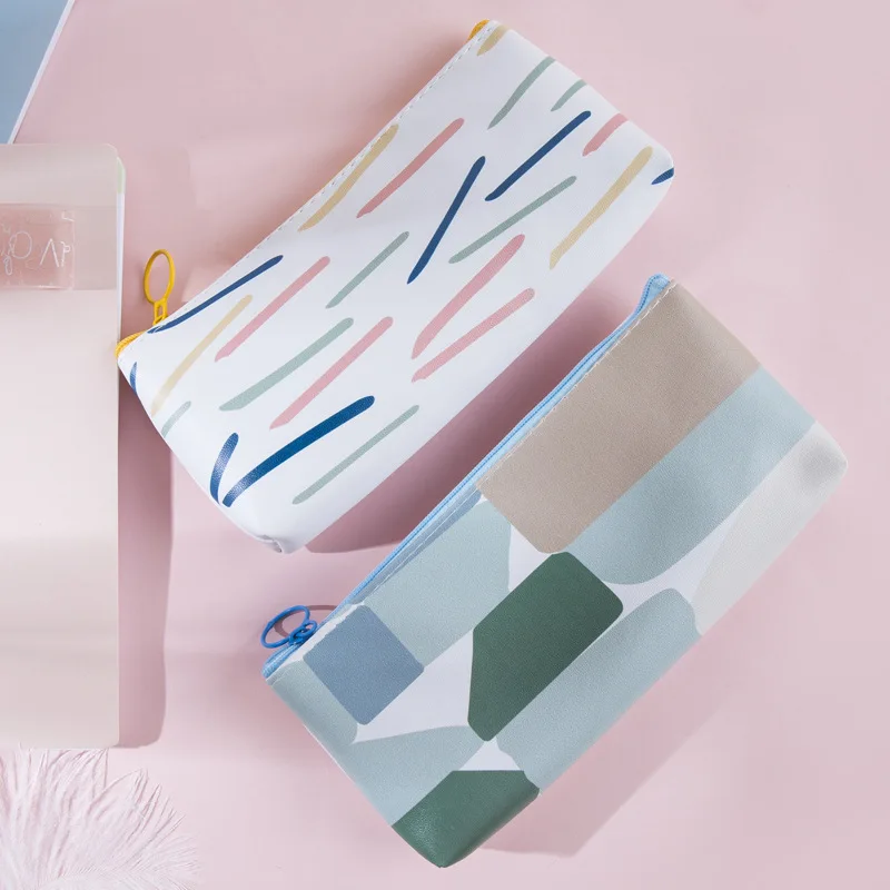 

Quality Fabric Leather Pencil Case School Supplies Stationery Gift Pencilcase School Cute Forest Pencil Box Geometric Pencil Bag