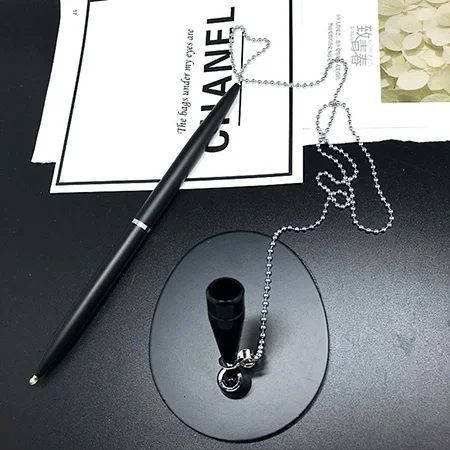 Металлический стол ручка с базой Fix на стол счетчик шариковая ручка с цепочкой финансы банковская ручка металлический держатель для ручек подарочный набор - Цвет: black