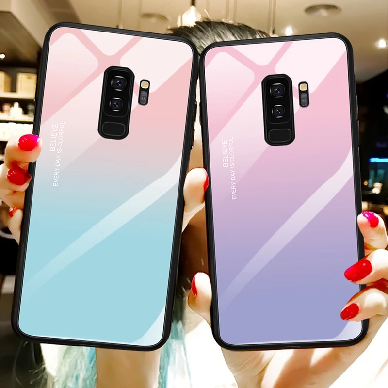 

Luxury Gradient Color Tempered Glass Case For Samsung S9 Plus Aurora Cool Coque Cover For Samsung Galaxy S9 S8 Plus Note 8 Cases