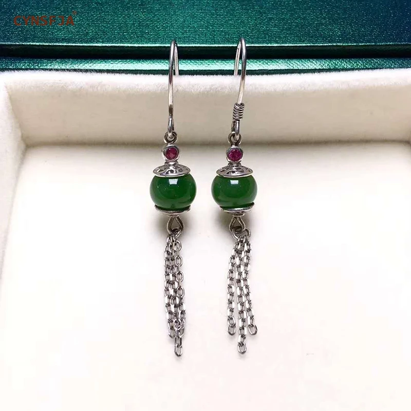 

Nephrite Silver Inlaid Russian Jasper Lucky Jade Earrings for Women Certified Natural Hetian Jade High Quality Birthday Gifts