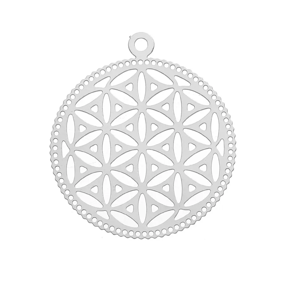 

DoreenBeads Fashion 304 Stainless Steel Flower Of Life Embellishments Findings Silver Color Hollow DIY Charms 33mm x 30mm, 5 PCs