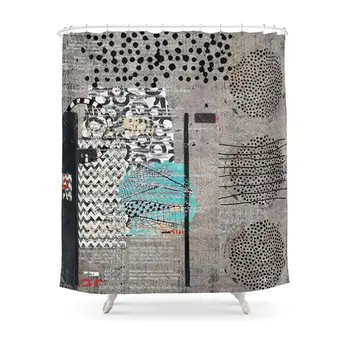 

Grey Teal Abstract Art Shower Curtain Set Waterproof Polyester Fabric Bath Curtain For Bathroom With Non-slip Floor Mat