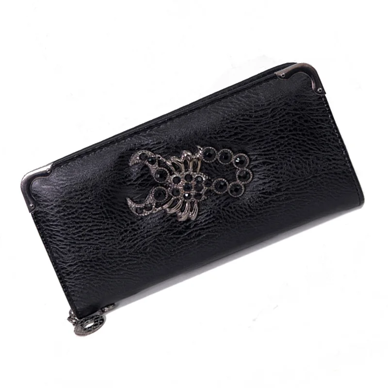 

Women Wallet Leather Female Purse Long Zipper Card Holder Wallet Phone Wallet Skull Vintage Money Pocket Female Clutch Bag