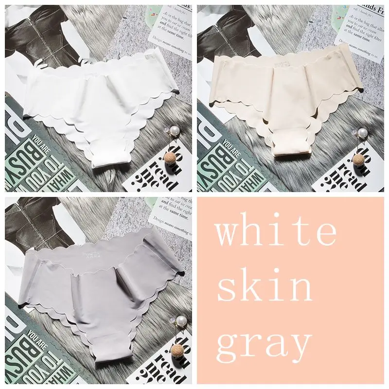 white skin gray SP& CITY, 3 шт., однотонное шелковое бесшовное белье для женщин, низкая талия, мягкий промежность, хлопковые трусики, дышащие гигиенические трусы, Сексуальное белье - Цвет: white skin gray