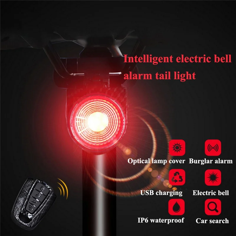

Bicycle Wireless Theft Alarm Bike Led Portable Usb Rechargeable Rear Light 4Function Cycling Flash Taillight Lamp