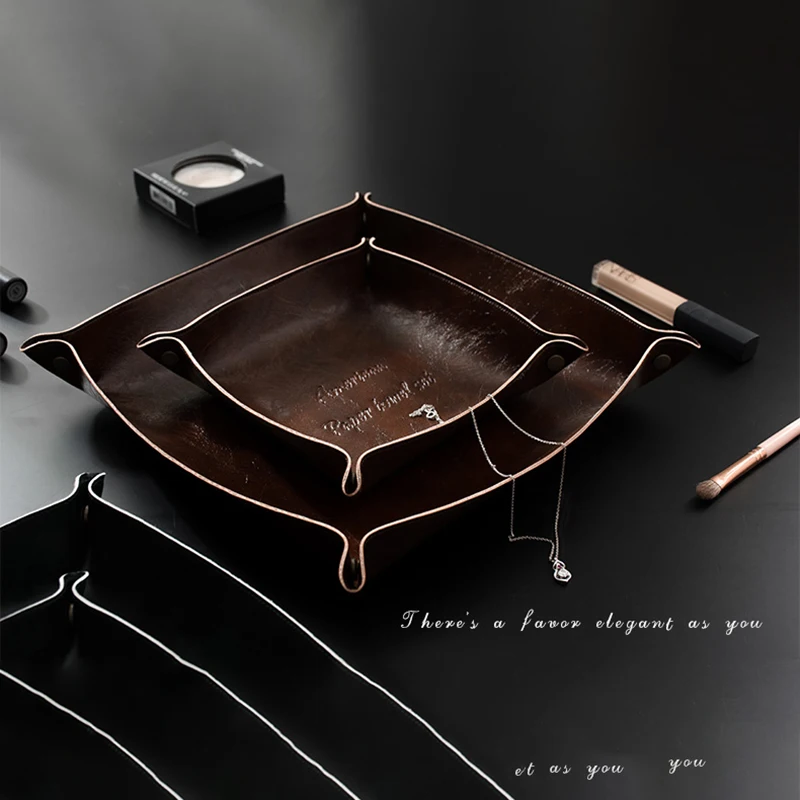 Creative American Leather Cosmetic Storage Box Retro Key Jewelry Lipstick Brush Makeup Office Articles Tray Sundries Organizer