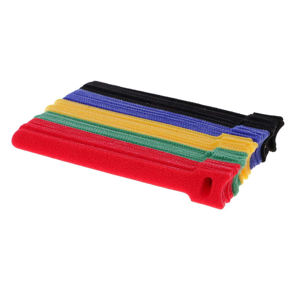 50Pcs Wholesale Durable Reusable Nylon Colorful Strap Hook&Loop Cable Cord Ties Tidy Organizers with Hole Cables Sticky Straps