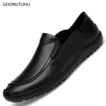 

2019 new Men's shoes casual genuine leather cow loafers slip-on breathable classic black shoe man driving platform shoes for men