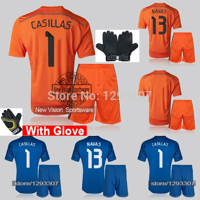 2014 15 Orange & Blue Goalkeeper Football Kit Uniform Goalie