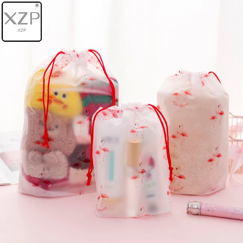 XZP Flamingo Transparent Cosmetic Bag Travel Makeup Case Women Make Up Bath Organizer Storage Pouch Toiletry Wash Beauty Kit