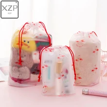 XZP Flamingo Transparent Cosmetic Bag Travel Makeup Case Women Make Up Bath Organizer Storage Pouch Toiletry Wash Beauty Kit