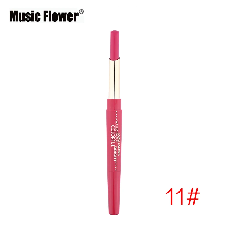 Music Flower 2 In1 губная помада+ подводка для губ, 12 Цвет, набор для макияжа, бархатный матовый блеск для губ палка Краски пигмент телесного цвета Водонепроницаемый брендовая косметика - Цвет: 11