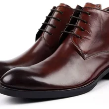 Дизайнерские коричневые/черные модельные туфли; мужские Ботильоны; ботинки из натуральной кожи; Мужская обувь в деловом стиле