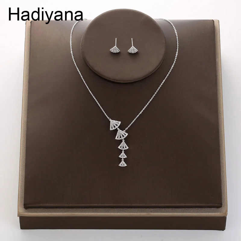 Hadiyana Fashion Shell Shape Cubic Zircon Clear Necklace Earrings Wedding Bridal Jewelry Sets Dress Accessories TZ5038