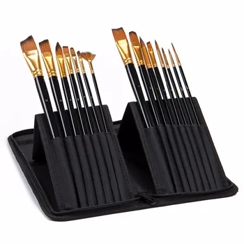 

15Pcs Paint Brush Set With Canvas Bag for Oil Acrylic Watercolor Painting Long Hold Nylon Hair Paint Brush Art Material Supplies