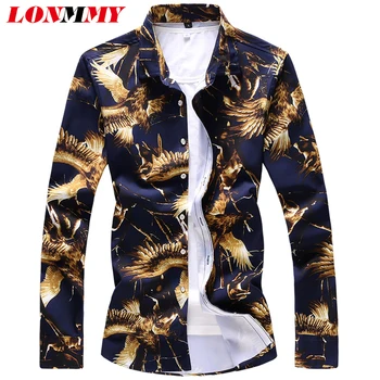 

LONMMY 7XL Phoenix mens shirts casual slim fit Polyester +cotton Long sleeve blouses shirts men dress blusas camisa masculina