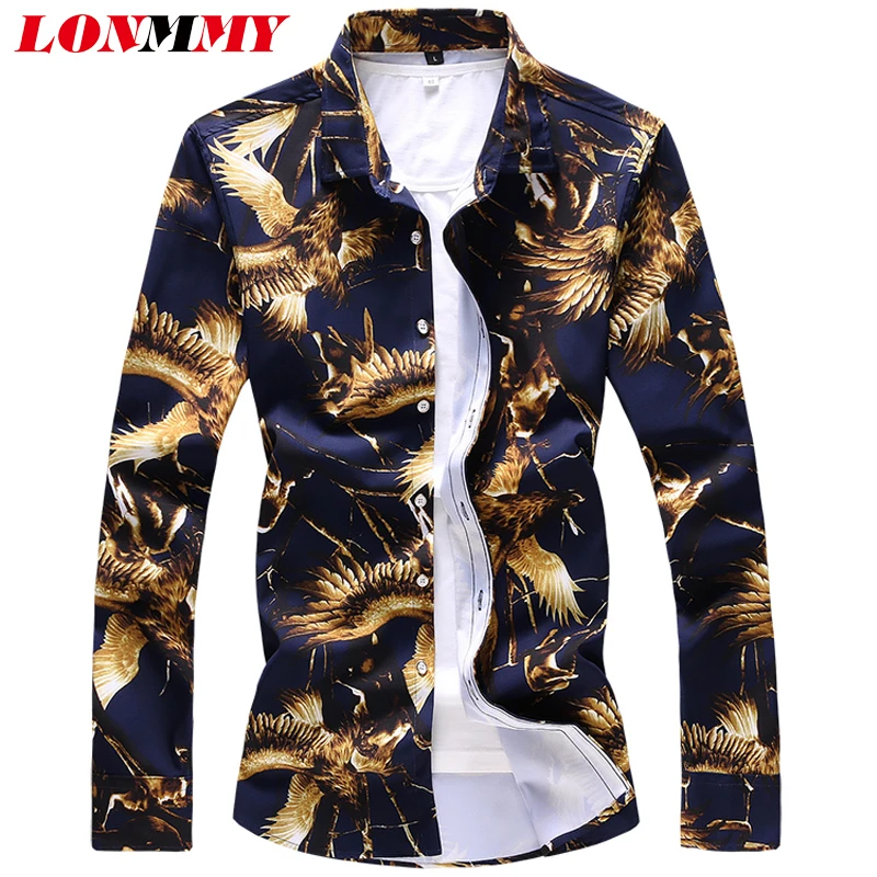 Мужские рубашки LONMMY 7XL Phoenix повседневные приталенные из полиэстера + хлопка с