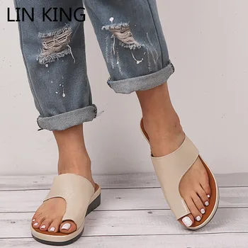 

LIN KING Plus Size Summer Fashion Shoes Women Outdoor Slippers Woman Wedges Slides Comfortable Ladies Feet Correct Sandals Shoes
