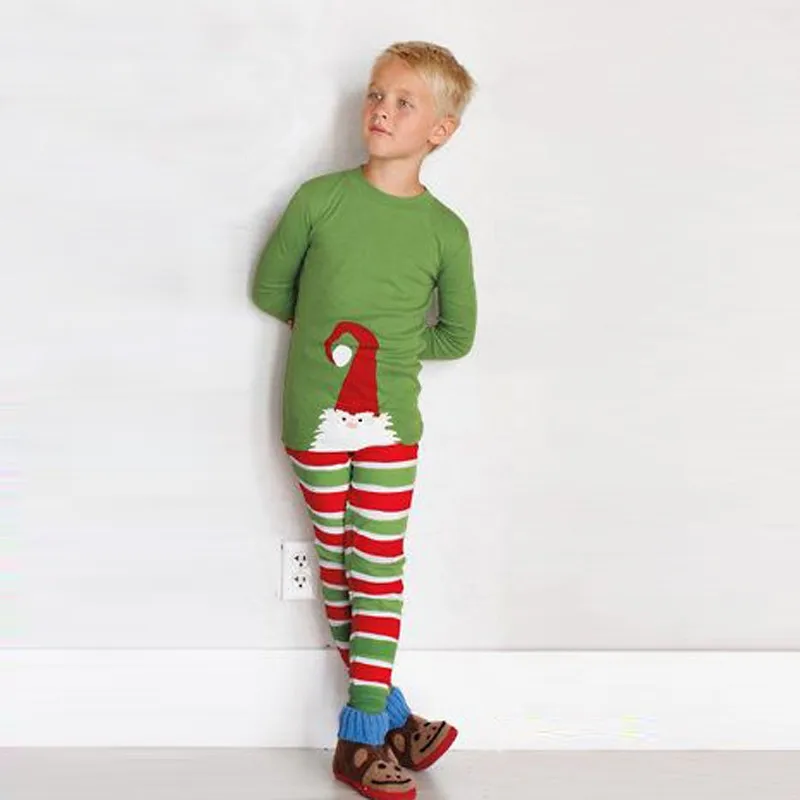 Новинка рождественские наряды домашняя одежда пижама для маленьких мальчиков и девочек повседневный топ и полосатые штаны пижамный комплект для детей в возрасте 2–7 лет