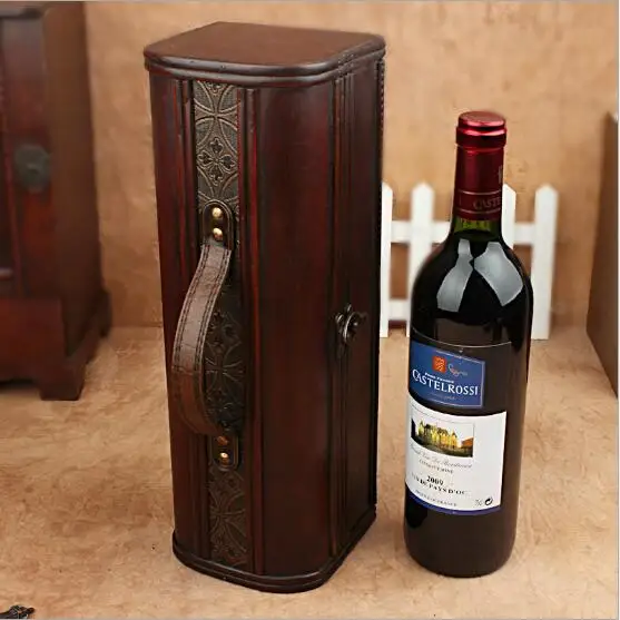 Buy Exquisite antique retro wooden wine boxes with a single leather box Wine