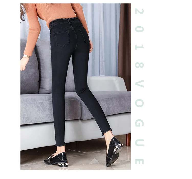 Джинсы для женщин джинсы с потертостями Высокая талия эластичные большого размера стрейч черные джинсы женские тертые обтягивающие