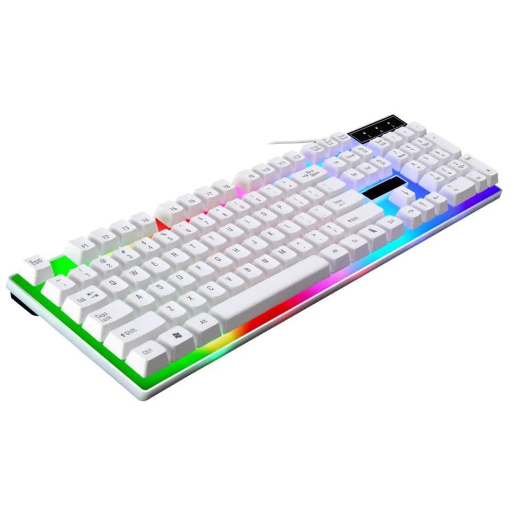 Светодиодный клавиатура мышь радуга цвет подсветка Регулируемая игровая игра USB проводной Набор 30 - Цвет: Белый