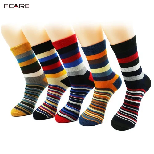 

10PCS=5 pairs Pack Men's Combed Cotton Dress Crew Socks Classic Colorful Stripe Patterned colourful men dress socks 6-11