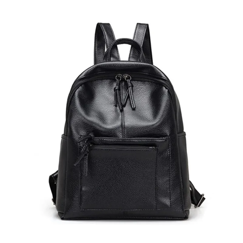 2018 New Travel  High Quality PU Leather Black Leather School Travel Rucksack Bags Satchel Shoulder Women Backpack