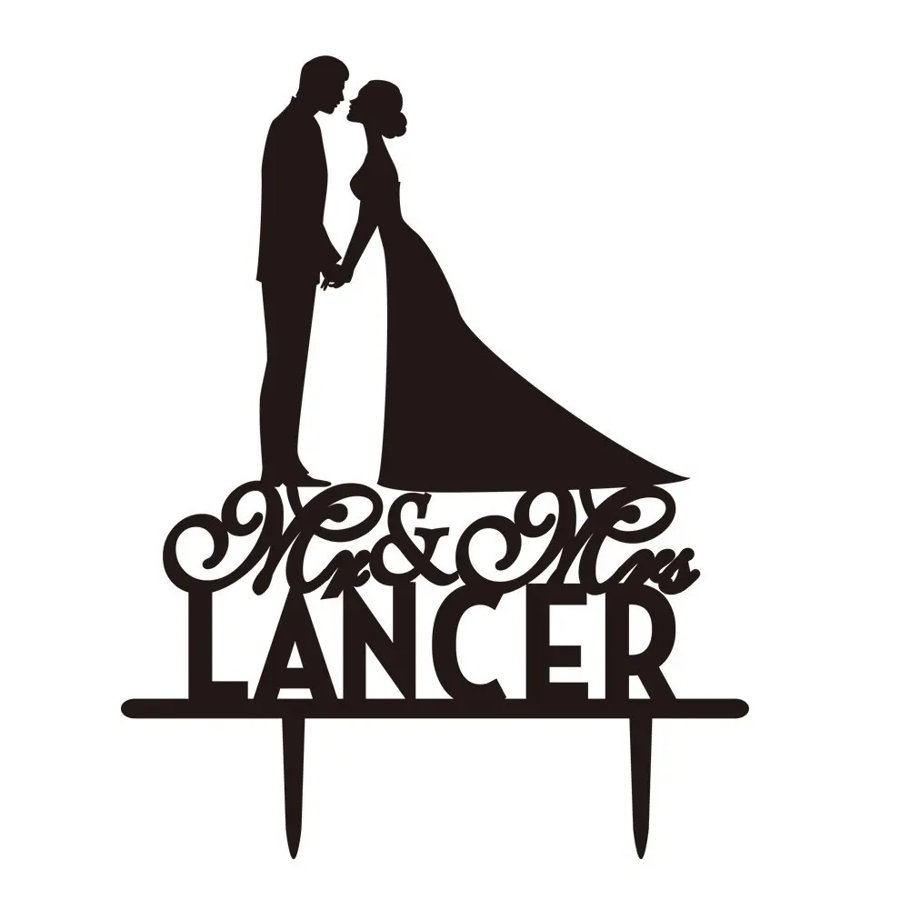 Black Mr /& Mrs Love Tree Nature Acrylic Wedding Day Cake Topper Silhouette