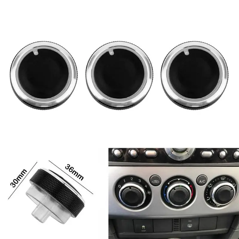 3Pcs/set Black Air Conditioning AC Heat Control Switch Knobs Car