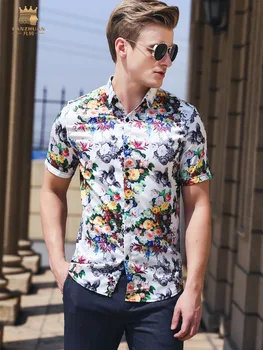 

FANZHUAN Free shipping new 2019 summer men's fashion non-iron short-sleeved shirt Slim comfortable casual flower print 922026